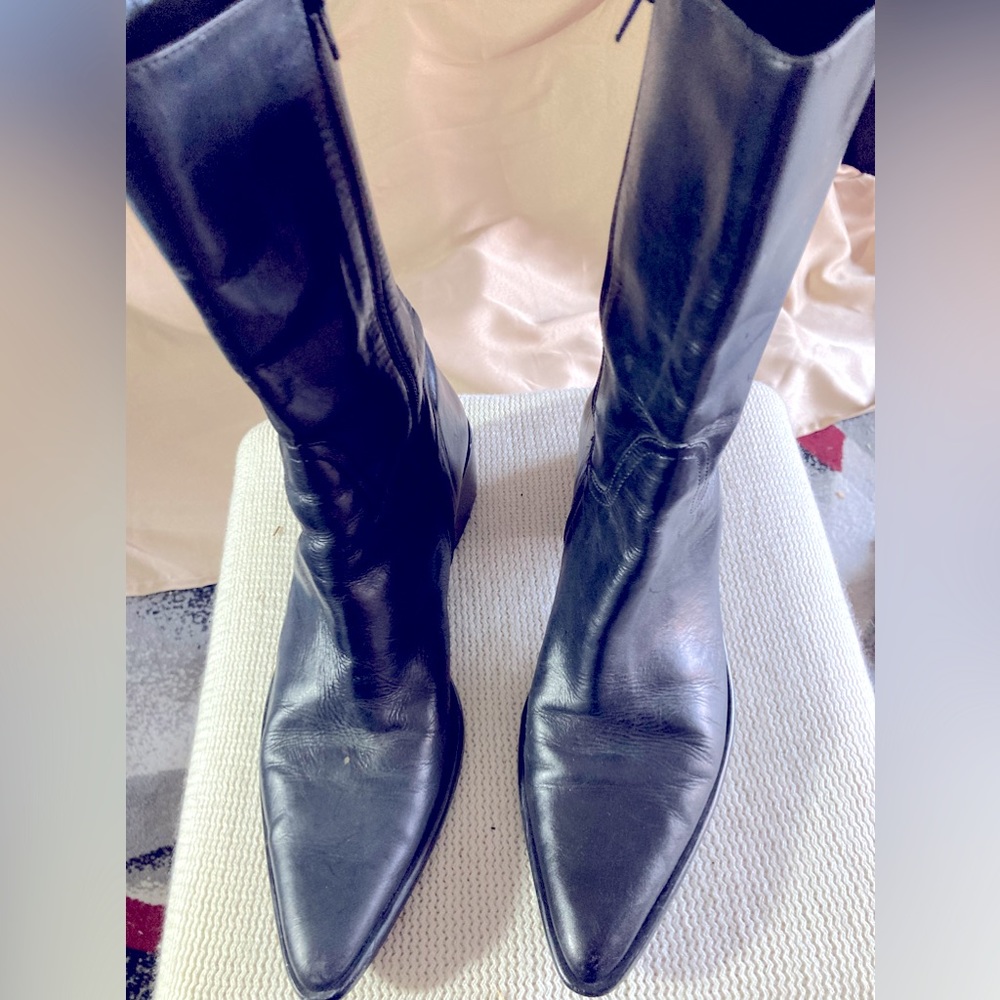 Black leather western boots, calf high, size 8.5